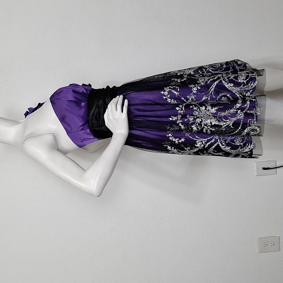 Blondie Nites Purple Silver Whimsigoth Witchy One Shoulder Dress Size 13 - Picture 10 of 15